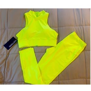 Neon Zipper Back Sports Bra & High Waist Leggings